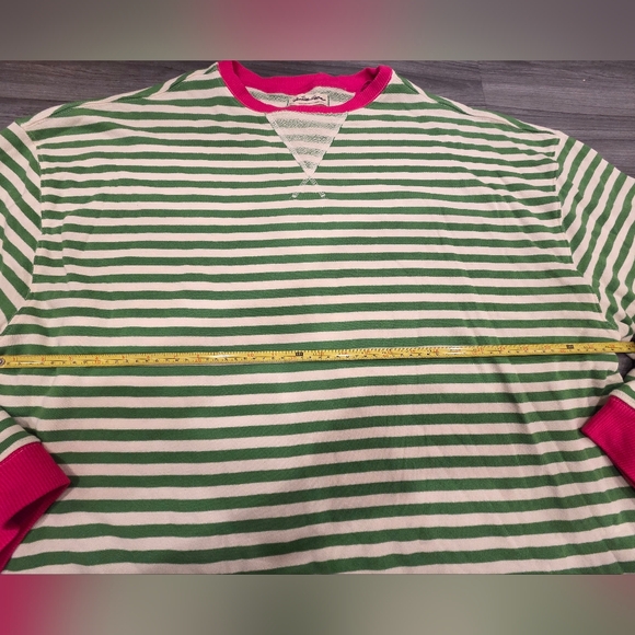 Free People We the Free Classic Striped Crewneck Sweatshirt Oversized Green Pink - Picture 5 of 9